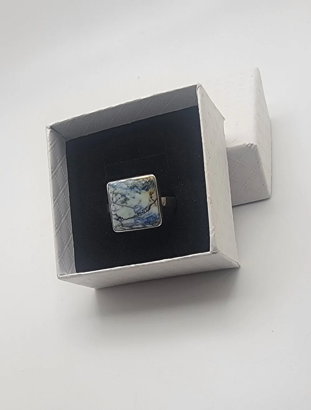 Sterling Silver Blue Scheelite Square Stone Size 10 Ring